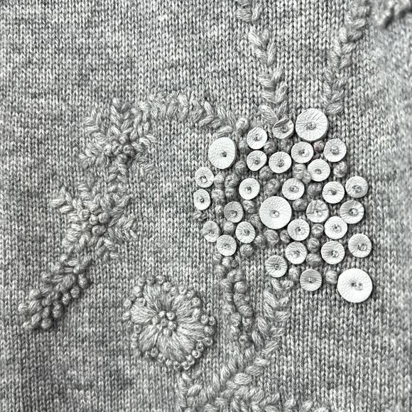 MICHAEL KORS 100% Cashmere Embroidered Knit Cardigan Sweater Gray MEDIUM - Picture 3 of 7